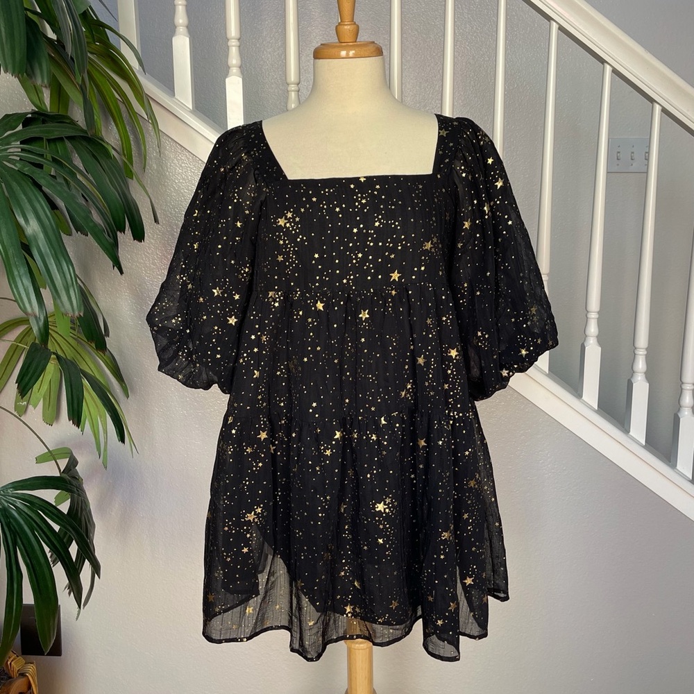 Nasty Gal Black and Gold Star Mini Dress
